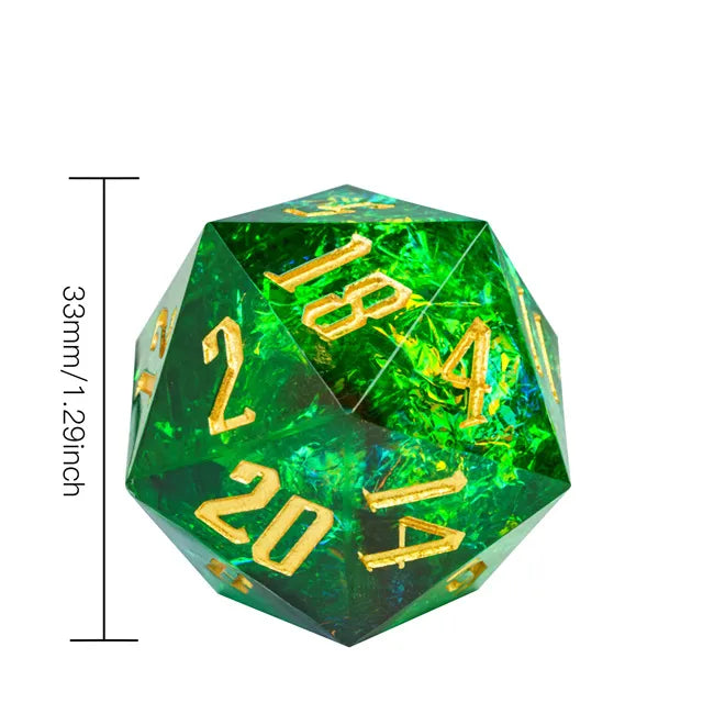 Titan D20 Green Glitter  (33mm)  (gold font)