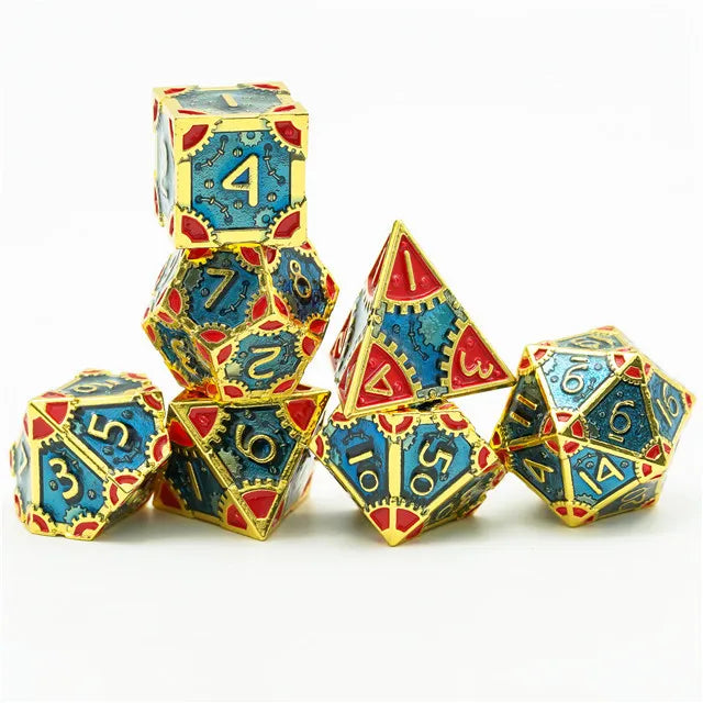 A Role Playing Dice Set Metallic - SteamPunk Blue/Red