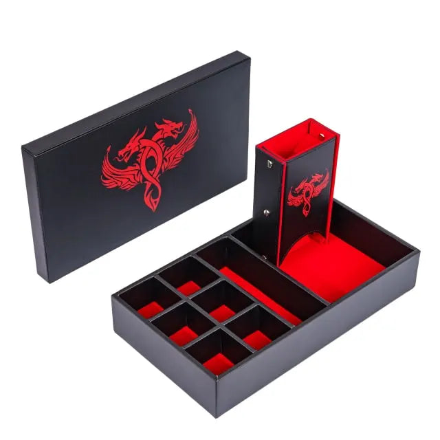 Leather Dice Tower & Storage Box (Red)