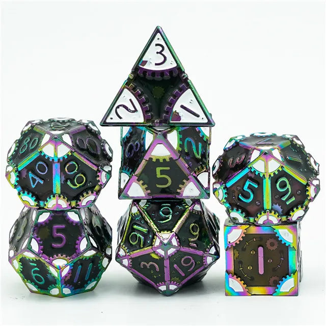 A Role Playing Dice Set Metallic - Steam Punk Rainbow/White