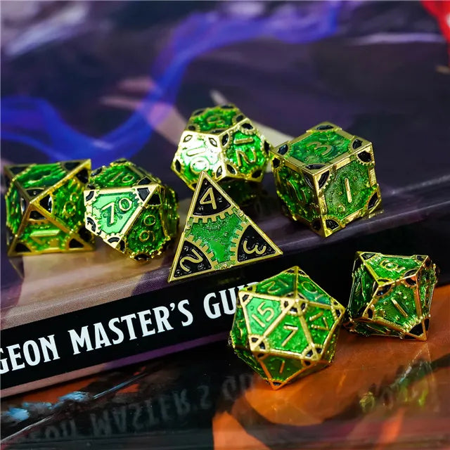 A Role Playing Dice Set Metallic - SteamPunk Green/Gold