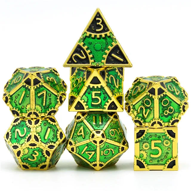 A Role Playing Dice Set Metallic - SteamPunk Green/Gold