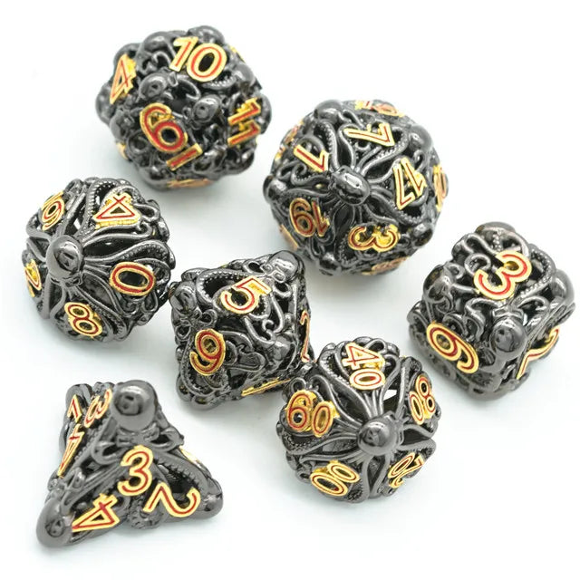 A Role Playing Dice Set Metallic - Hollow Metal DND Dice (Ctulhu)