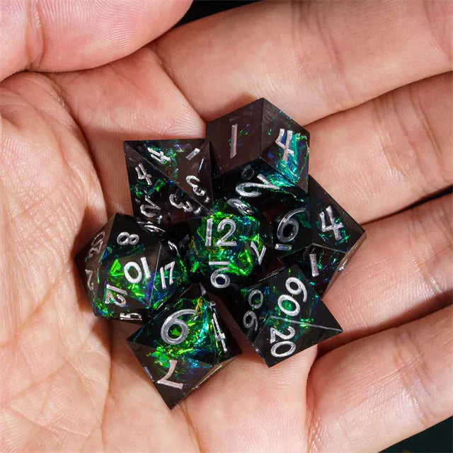 A Role Playing Dice Set - Mini Black/Green Sharp 11.5-15 mm Dice