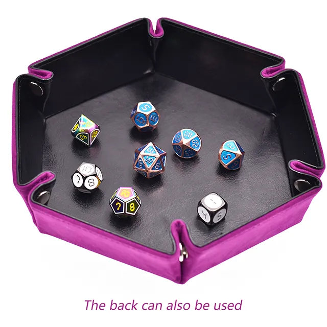 Velvet PU Leather Folding Hexagon Dice Tray - Mörk Rosa