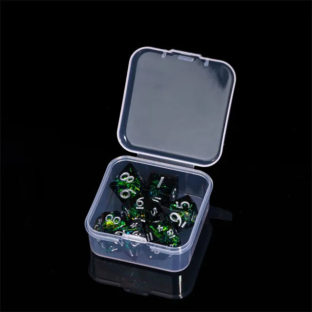 A Role Playing Dice Set - Mini Black/Green Sharp 11.5-15 mm Dice