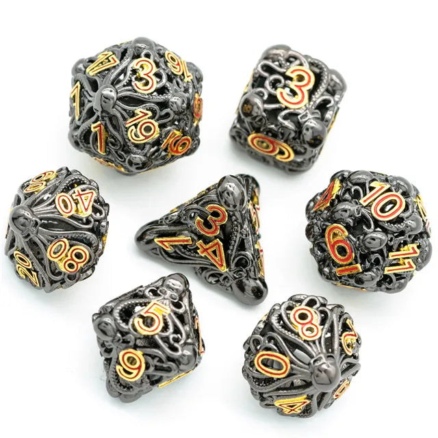 A Role Playing Dice Set Metallic - Hollow Metal DND Dice (Ctulhu)