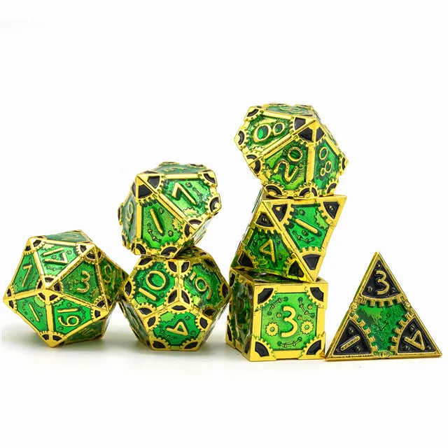 A Role Playing Dice Set Metallic - SteamPunk Green/Gold