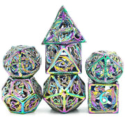 A Role Playing Dice Set Metallic - Hollow Metal DND Dice (Flying Dragon) Rainbow