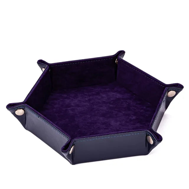 Velvet PU Leather Folding Hexagon Dice Tray - Dark Purple