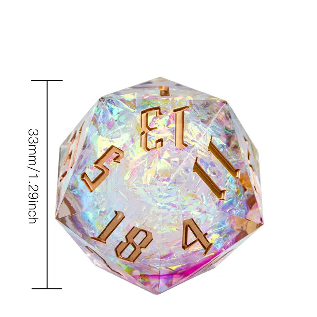 Titan D20 White Glitter (33mm) (Gold Font)