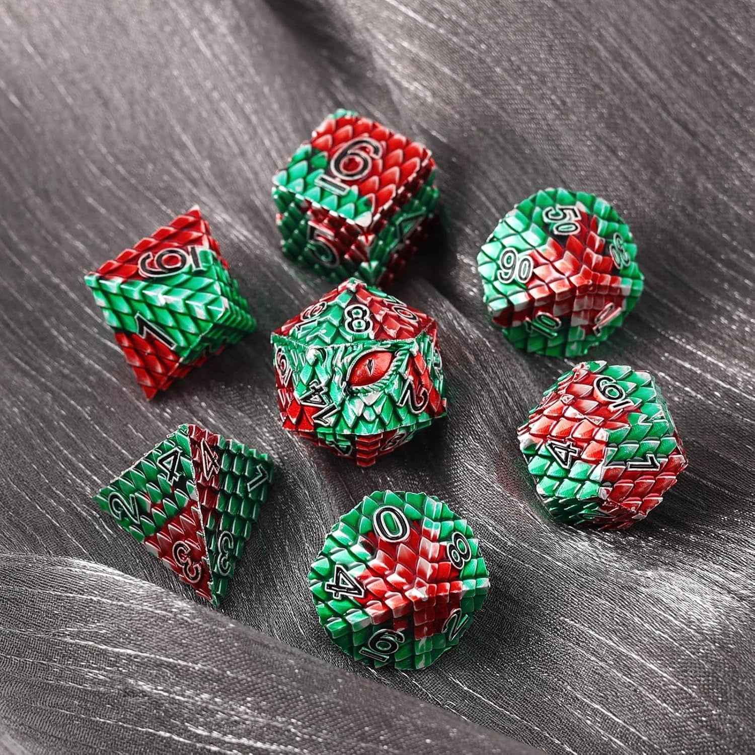 A Role Playing Dice Set Metallic - Dragon Scale Green/Red
