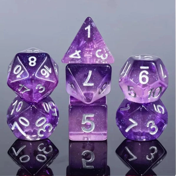 A Role Playing Dice Set: Purple Aurora Sky