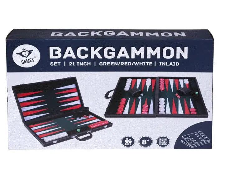 Backgammon 21" Grön, vit och röd