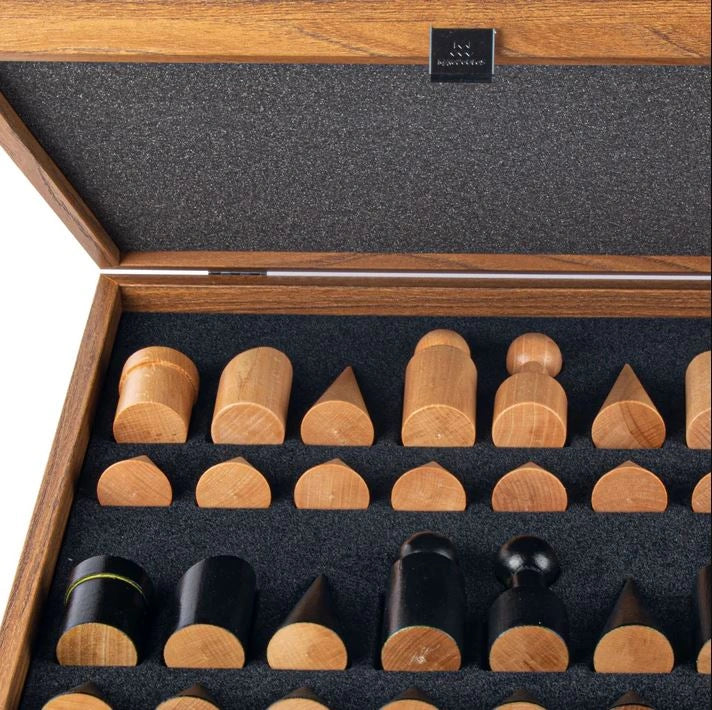 Black Natural Cork Chessboard 40cm Inlaid on wooden box with natural & ebonised chessmen Manopoulos