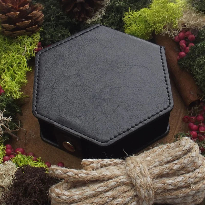 A Role Playing Dice Set - Amethyst Fluorite Crystal Gemstone Dice With Leather Hexagon Box