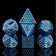 A Role Playing Dice Set Metallic - Dragon Scale Light Blue (red font)