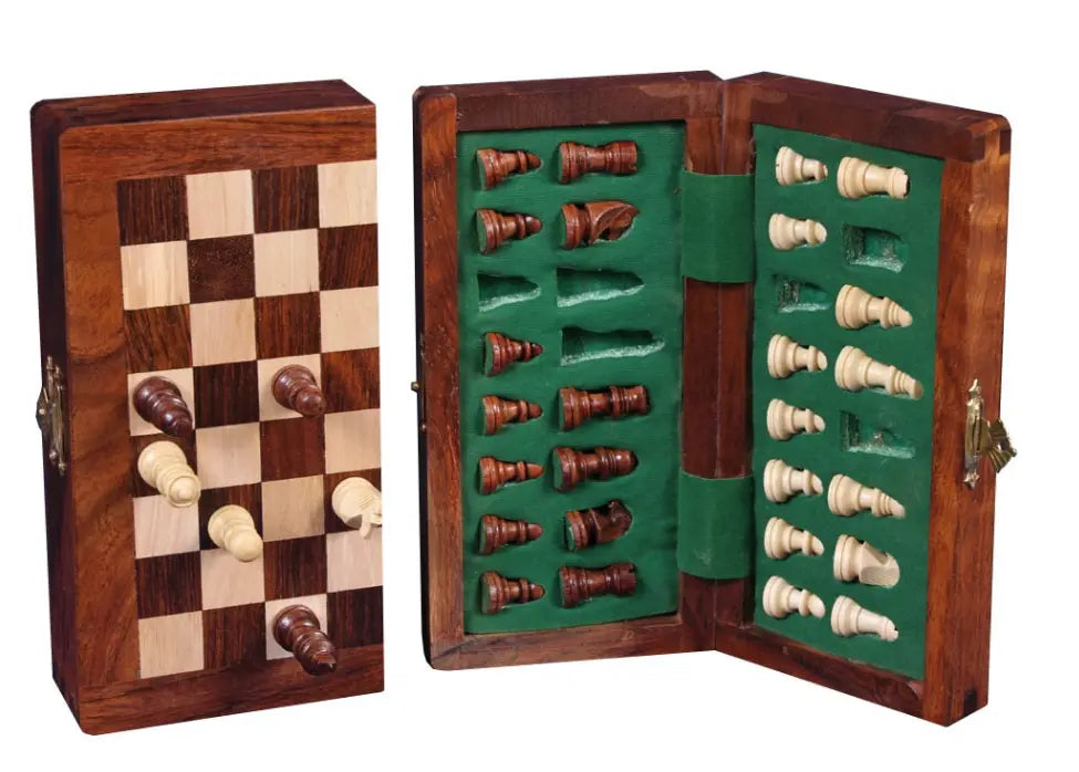 Chess set magnetic/foldable, 13x25 cm, acacia wood