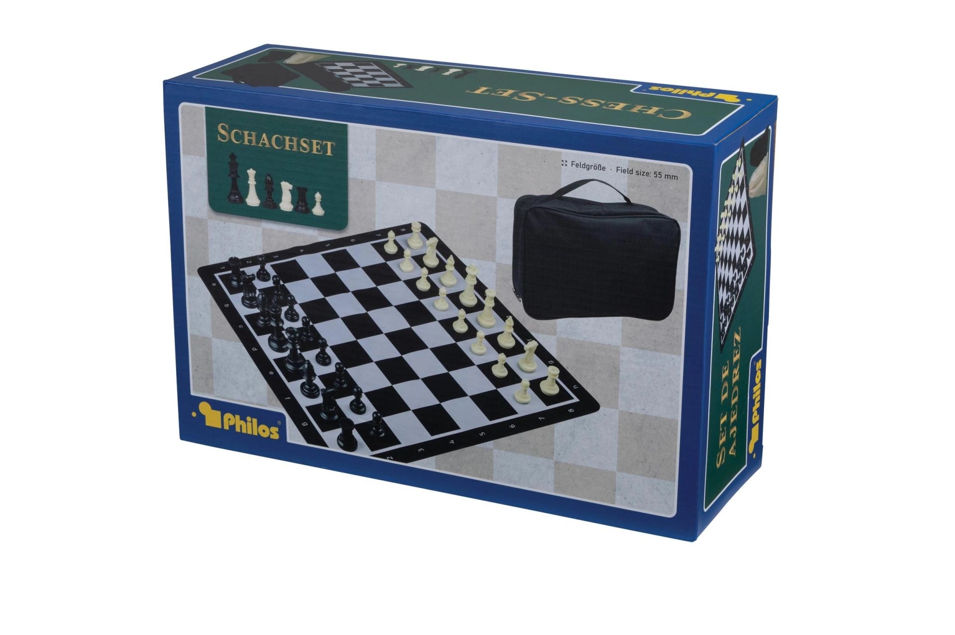 Chess set, rollable, field 55 mm, with plastic pieces and carrying bag (2502)
