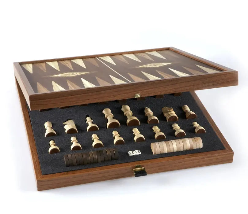 Classic 2-in-1 Chess & Backgammon Set in Walnut Case