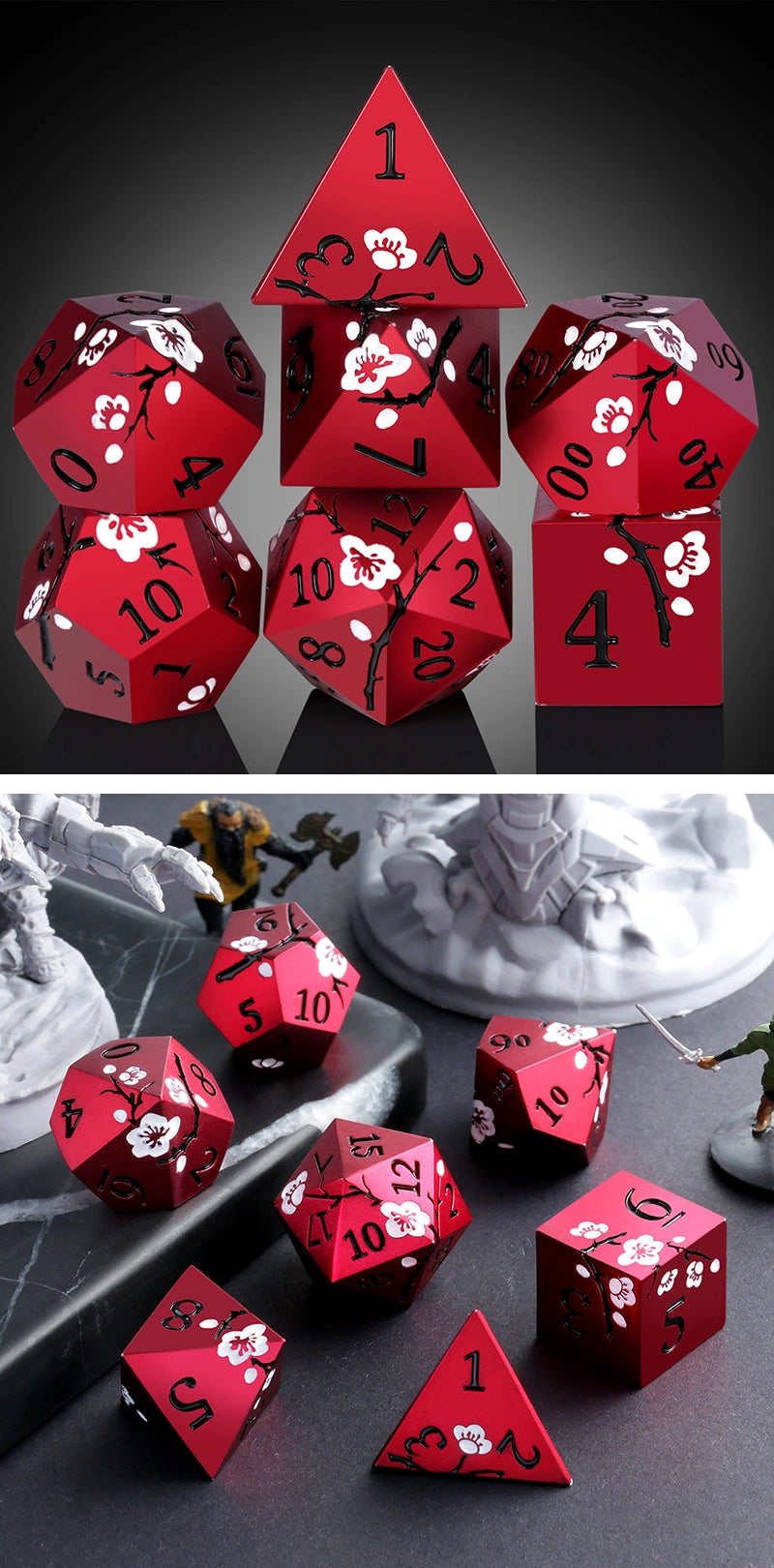 Metal & Enamel Dice Set (7) Sakura Red Reprint