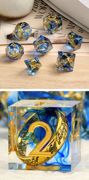 Sharp Edge Dice Set (7) Rings Blue