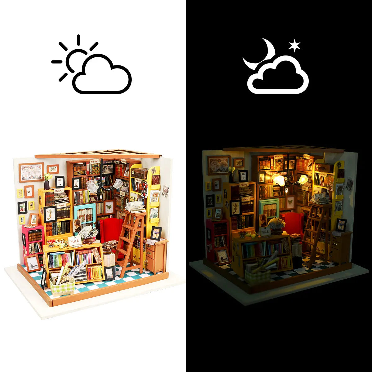 Sam's Study - DIY Miniature House, Bookshelf Decoration Kit - Rolife