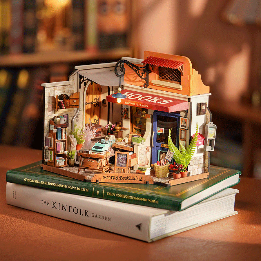Corner Bookstore - DIY Miniature House, Bookshelf Decoration Kit - Rolife