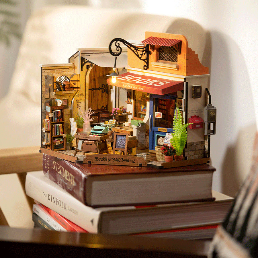 Corner Bookstore - DIY Miniature House, Bookshelf Decoration Kit - Rolife