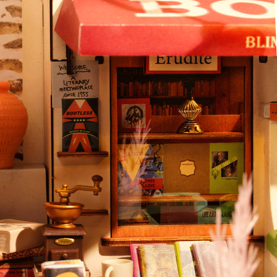 Corner Bookstore - DIY Miniature House, Bookshelf Decoration Kit - Rolife