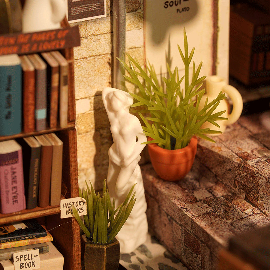 Corner Bookstore - DIY Miniature House, Bookshelf Decoration Kit - Rolife