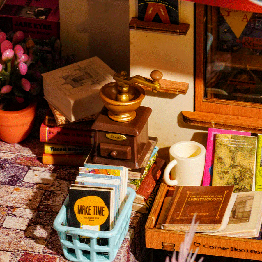 Corner Bookstore - DIY Miniature House, Bookshelf Decoration Kit - Rolife
