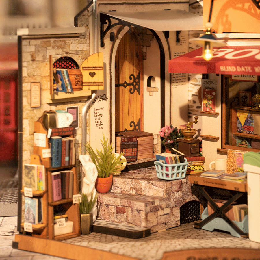 Corner Bookstore - DIY Miniature House, Bookshelf Decoration Kit - Rolife