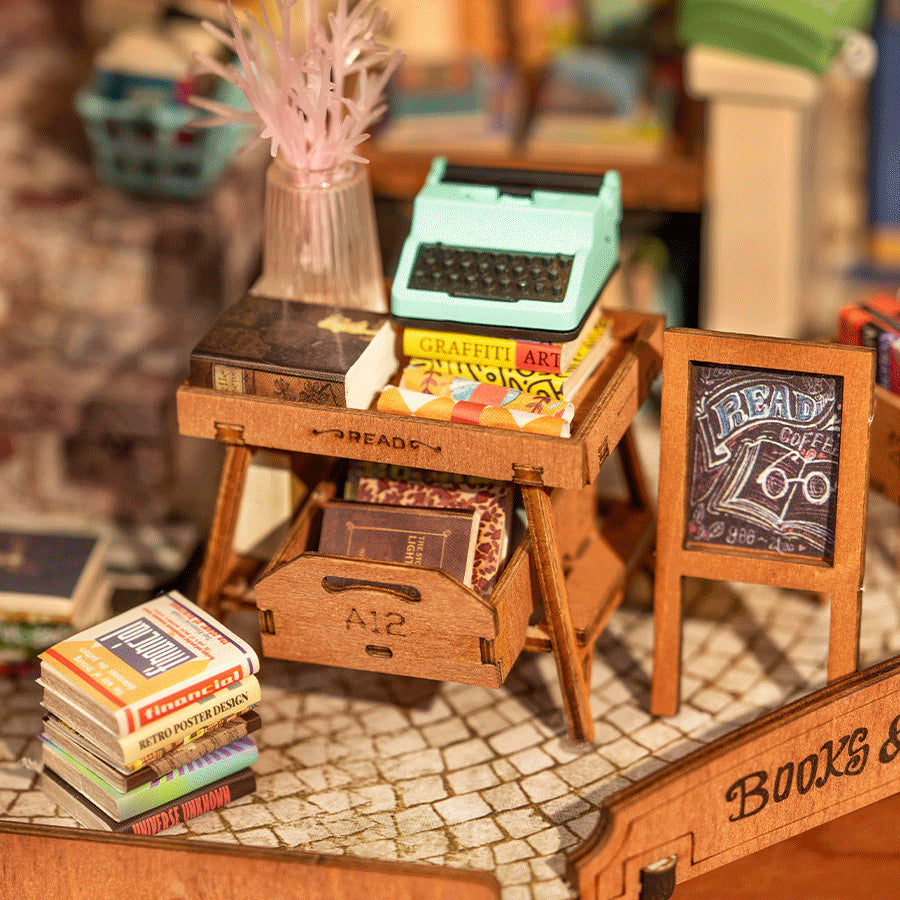 Corner Bookstore - DIY Miniature House, Bookshelf Decoration Kit - Rolife