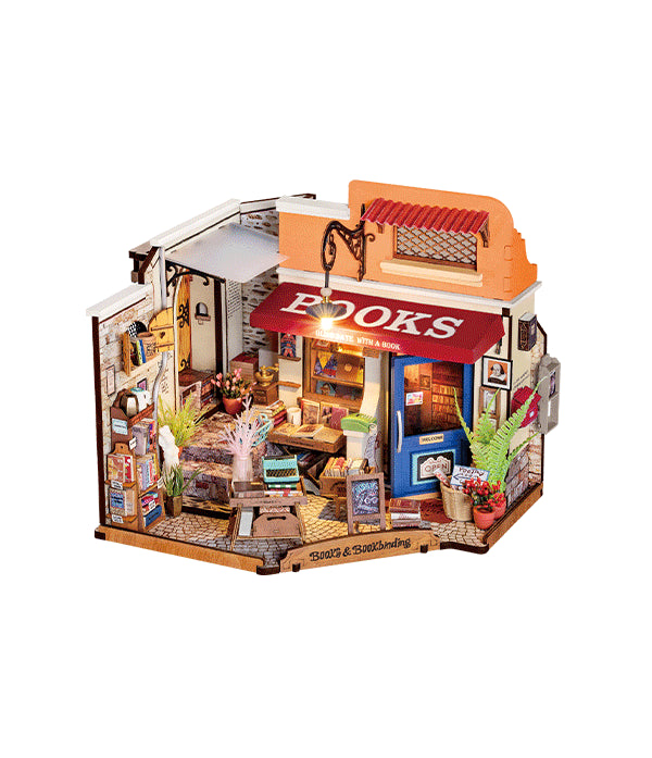 Corner Bookstore - DIY Miniature House, Bookshelf Decoration Kit - Rolife