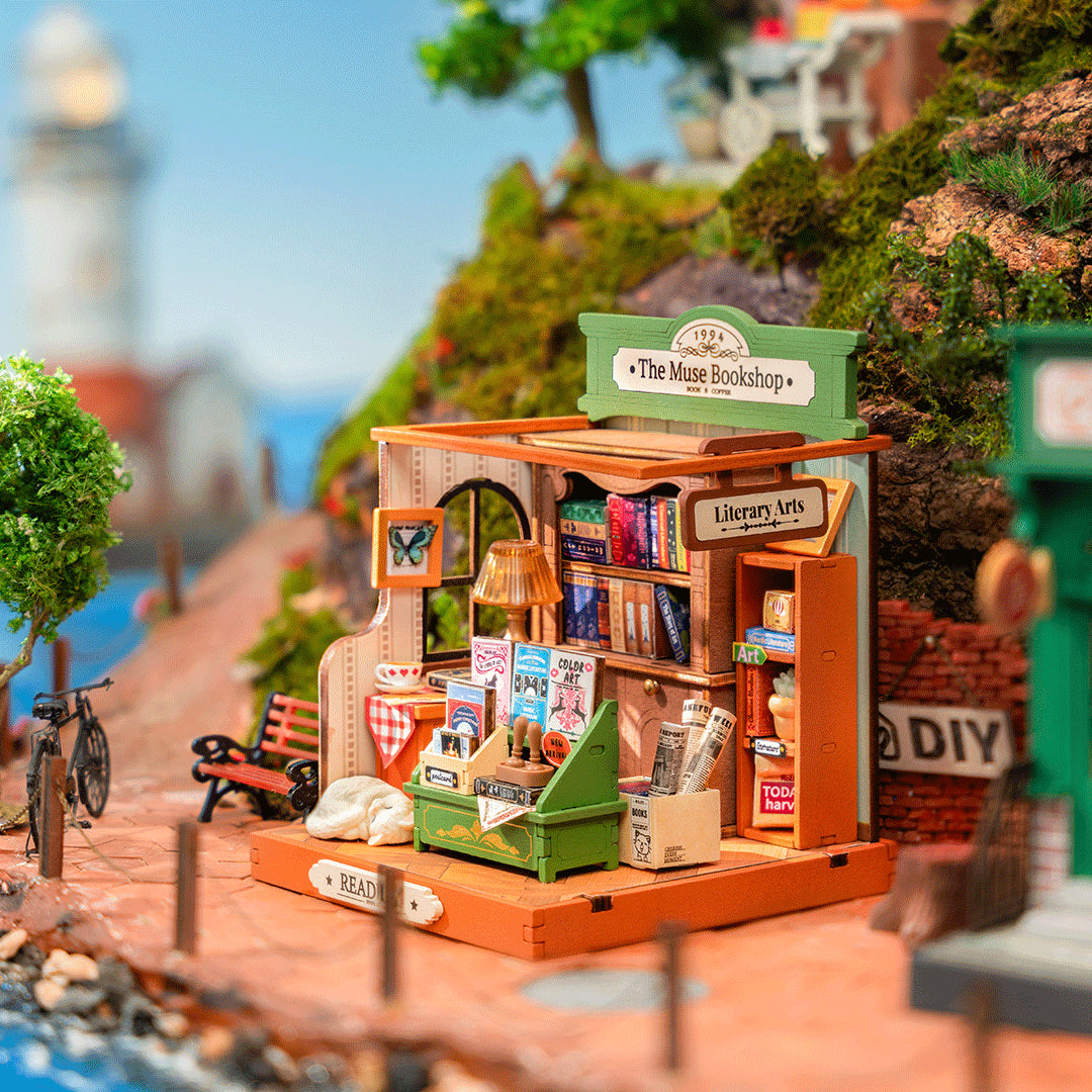 The Muse Bookshop - DIY Miniature House, Bookshelf Decoration Kit - Rolife