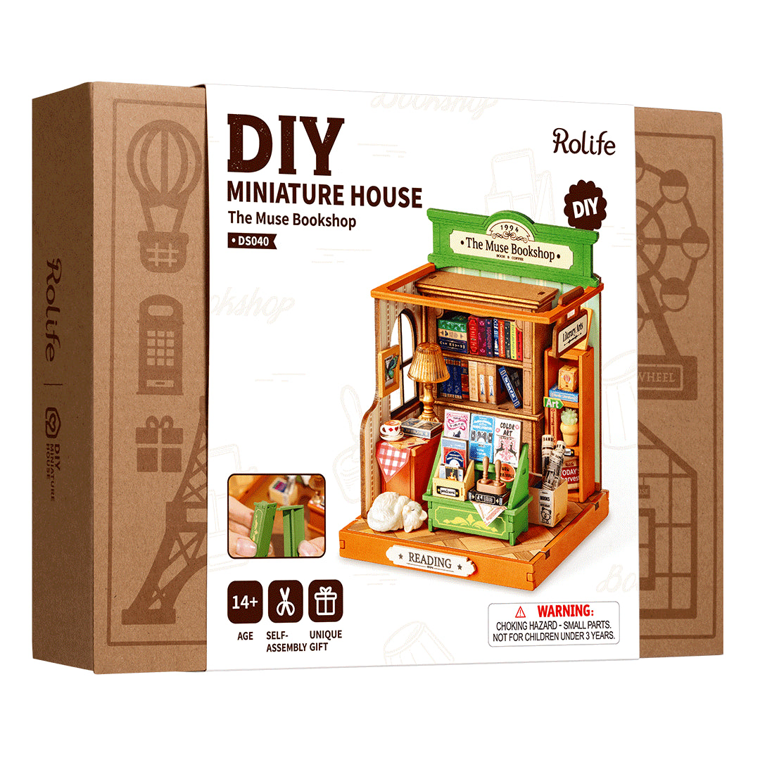 The Muse Bookshop - DIY Miniature House, Bookshelf Decoration Kit - Rolife