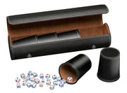 Synthetic leather dice cup set of 5 with case incl. 25 dice, black (7995)