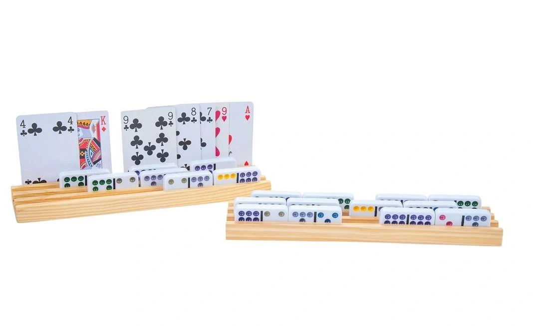 Domino and card holder wood 4 pieces