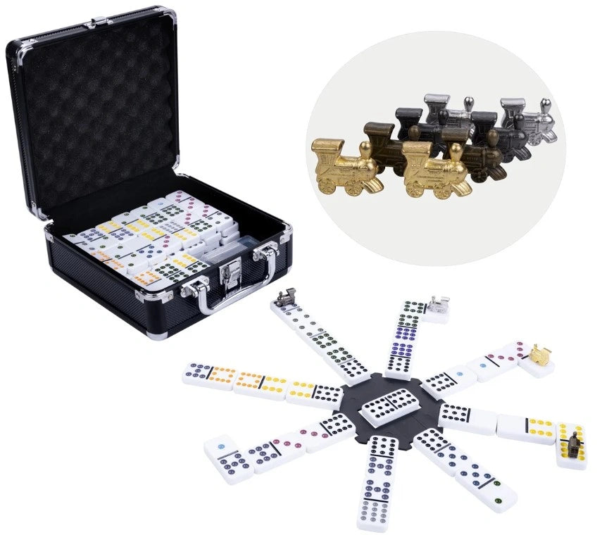 Domino double 12 Mexican Train Black aluminum case