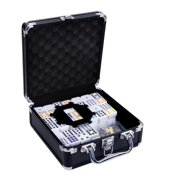 Domino double 12 Mexican Train Black aluminum case
