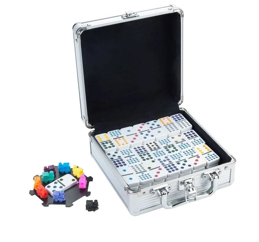 Domino double 12 Mexican Train aluminum case