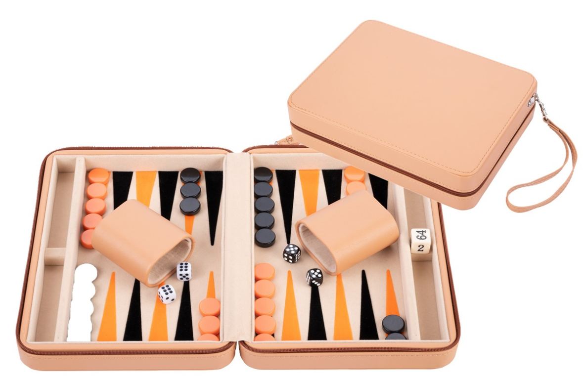 Backgammon 9'', beige zipper, beige/orange/black