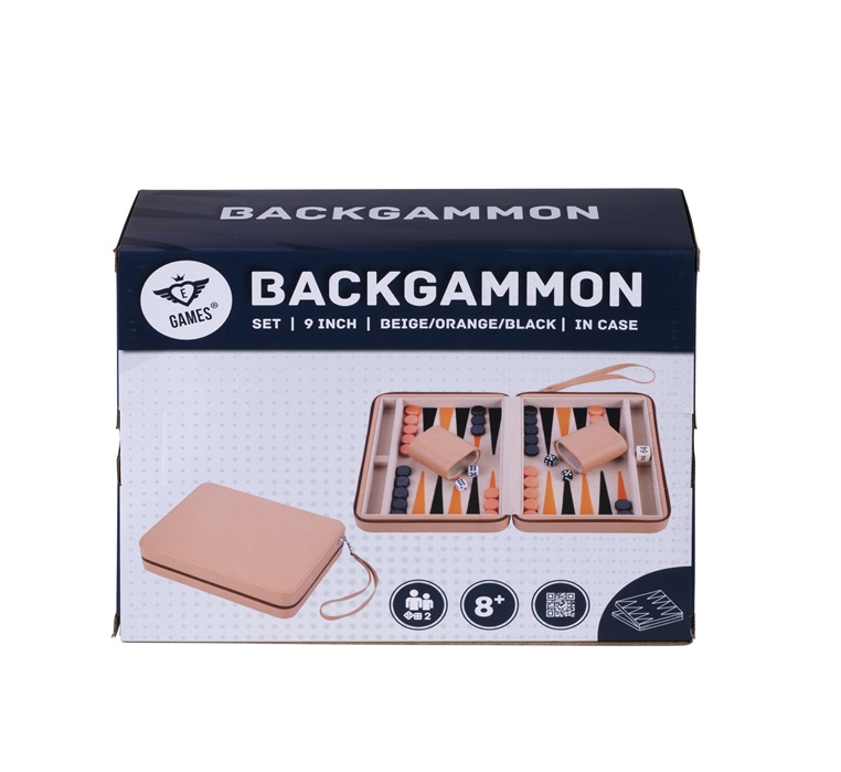 Backgammon 9'', beige zipper, beige/orange/black