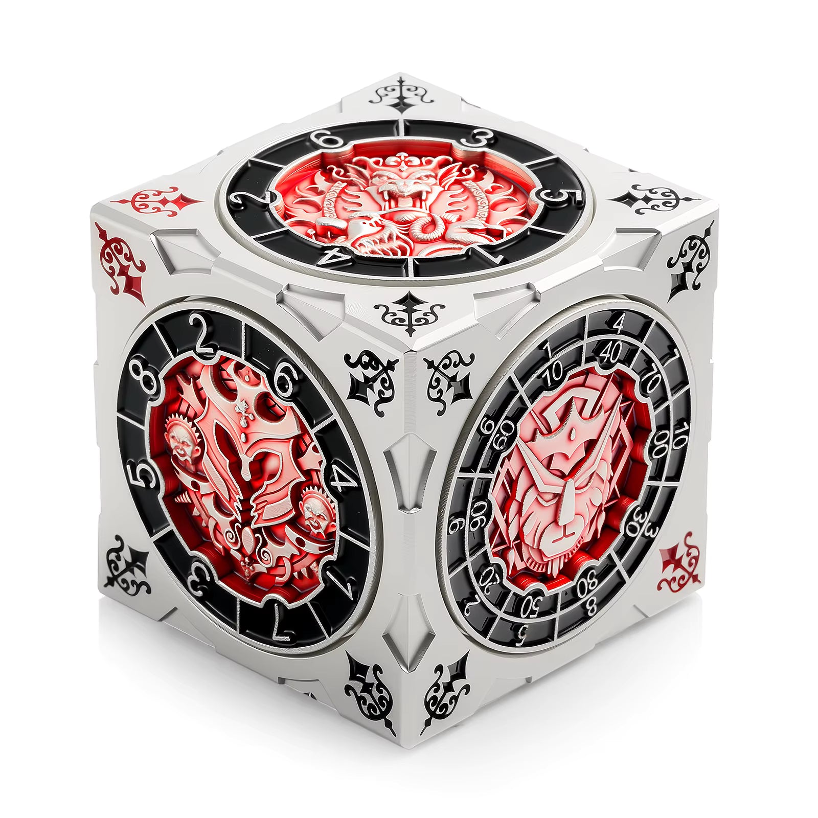 Hexagonal Spinner Dice Cube (Silver Red)
