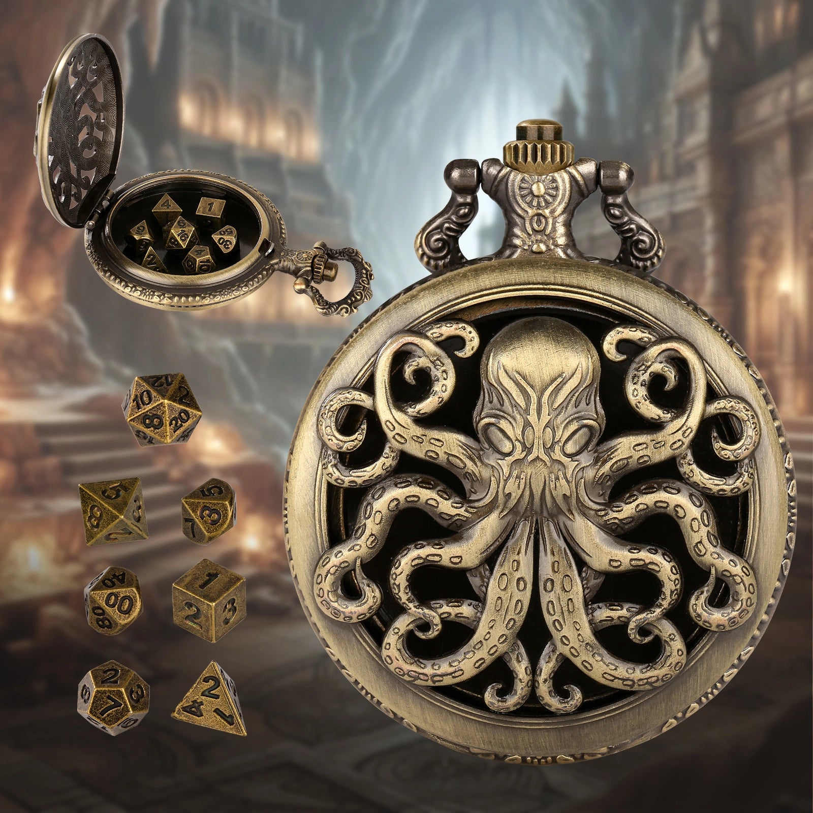 Mini Metal Dice Set Keychain Cthulhu