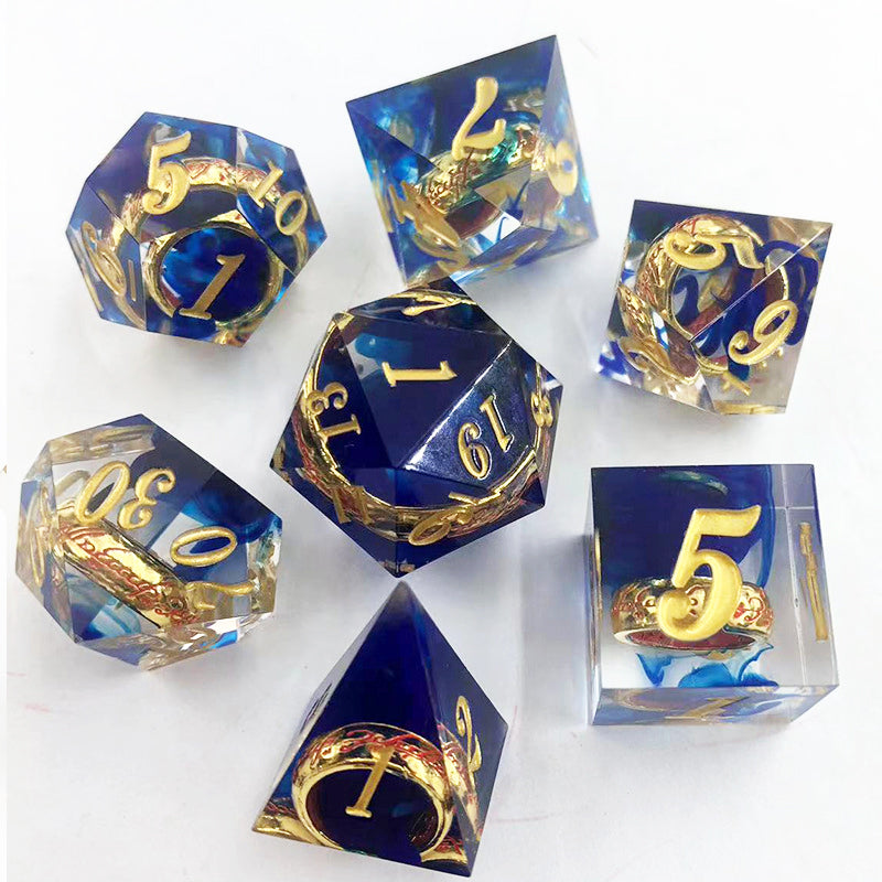 Sharp Edge Dice Set (7) Rings Blue