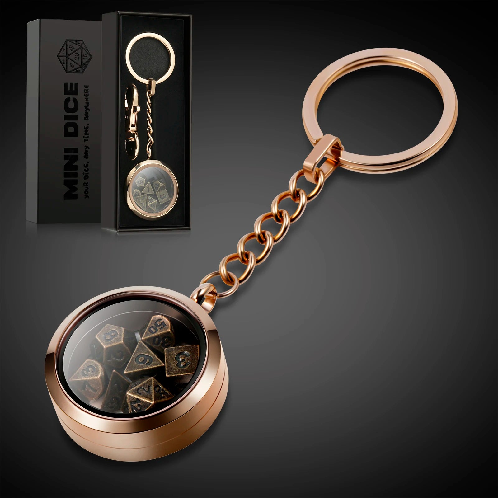 Mini Metal Dice Set Keychain Copper