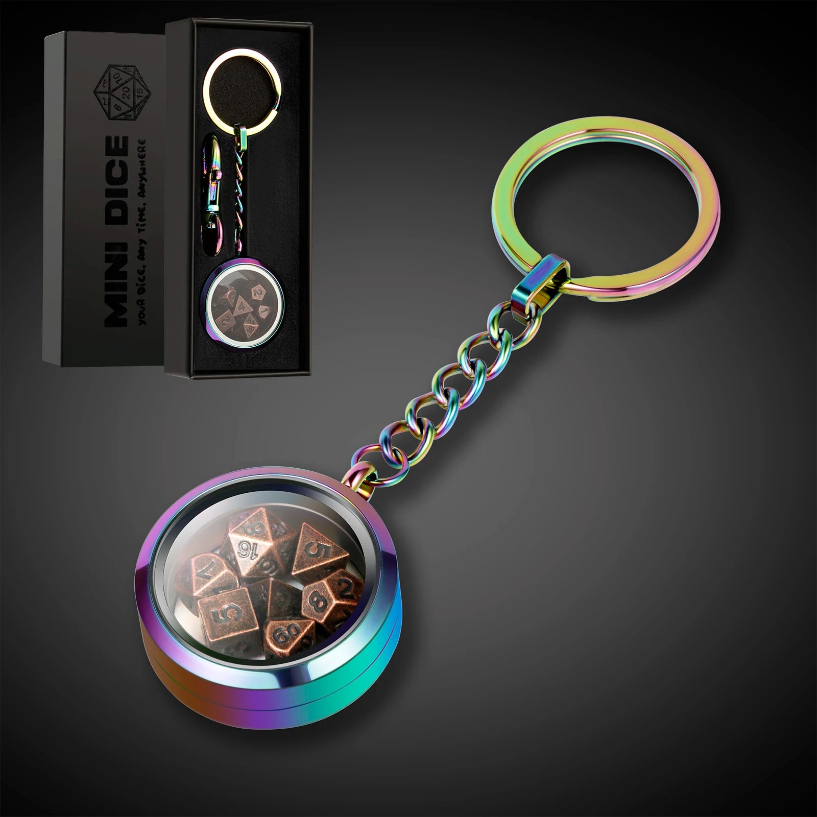Mini Metal Dice Set Keychain Rainbow