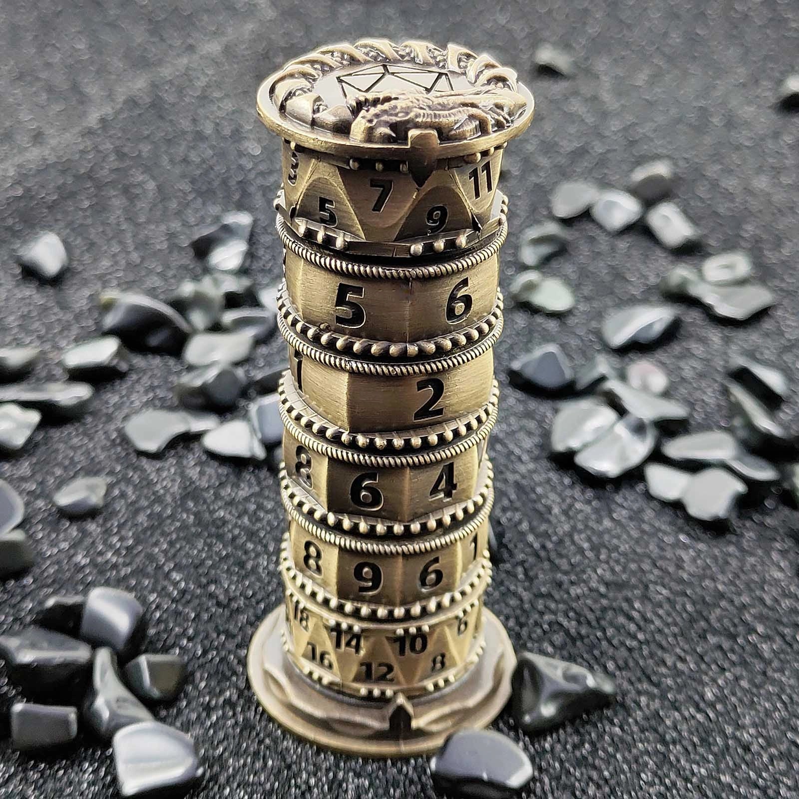 7-in-1 Wheel Spin Dice for DnD/RPG - Tower - Bronze